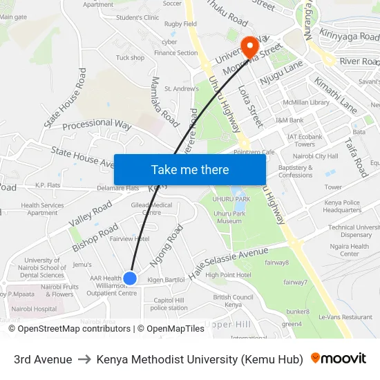 3rd Avenue to Kenya Methodist University (Kemu Hub) map