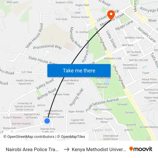 Nairobi Area Police Traffic Headquarters to Kenya Methodist University (Kemu Hub) map