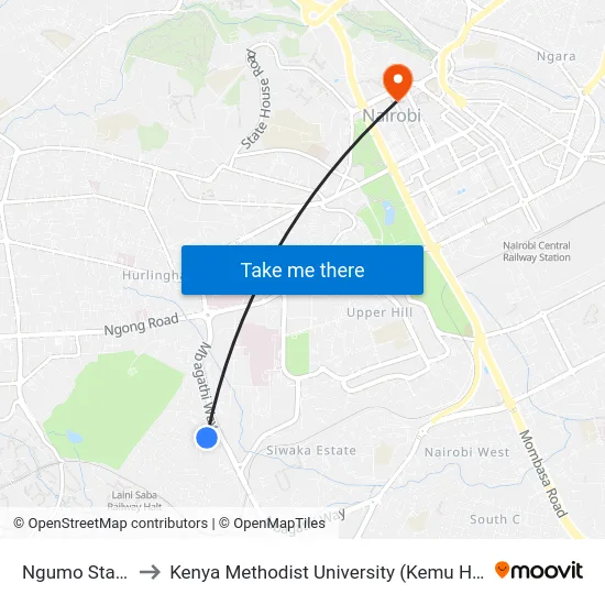 Ngumo Stage to Kenya Methodist University (Kemu Hub) map