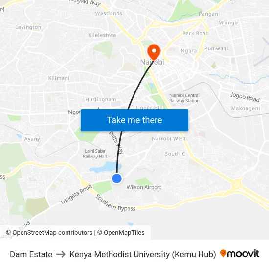 Dam Estate to Kenya Methodist University (Kemu Hub) map