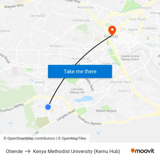 Otiende to Kenya Methodist University (Kemu Hub) map