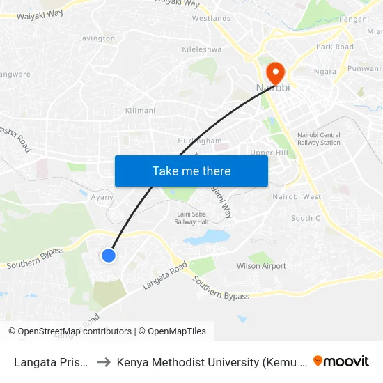 Langata Prisons to Kenya Methodist University (Kemu Hub) map