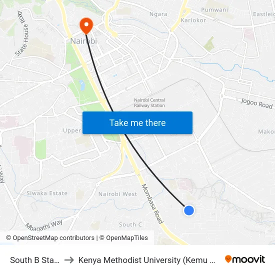 South B Stage to Kenya Methodist University (Kemu Hub) map