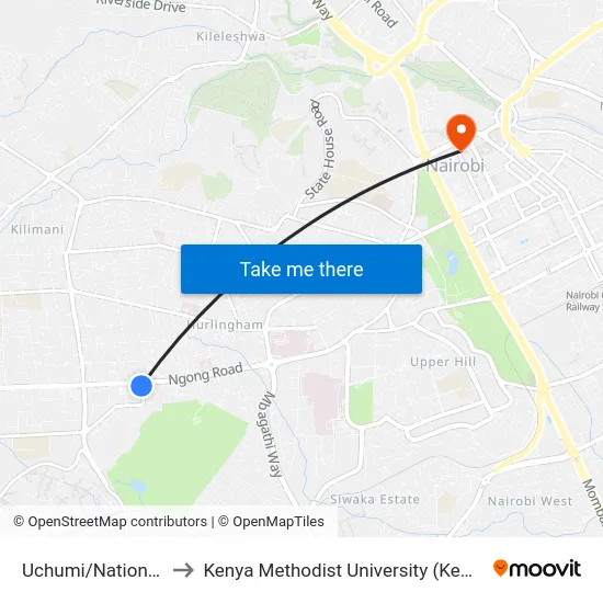 Uchumi/National Oil to Kenya Methodist University (Kemu Hub) map