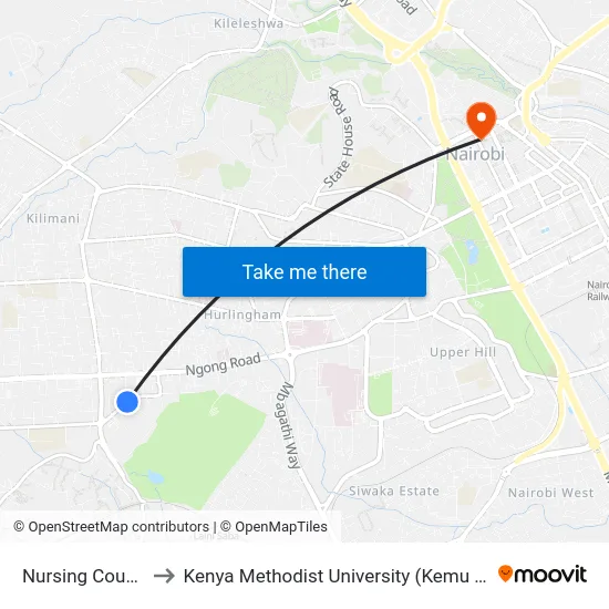 Nursing Council to Kenya Methodist University (Kemu Hub) map