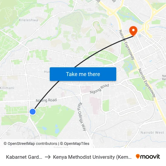 Kabarnet Gardens to Kenya Methodist University (Kemu Hub) map