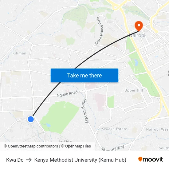 Kwa Dc to Kenya Methodist University (Kemu Hub) map