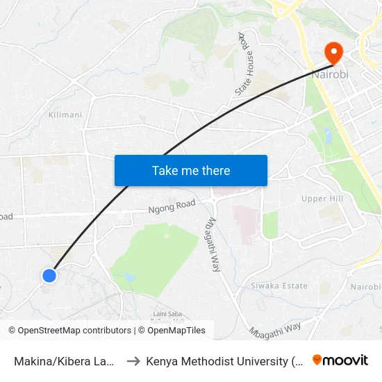 Makina/Kibera Law Courts to Kenya Methodist University (Kemu Hub) map