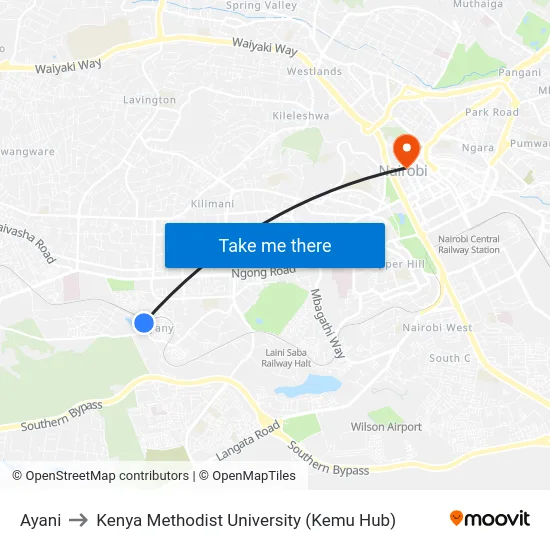 Ayani to Kenya Methodist University (Kemu Hub) map