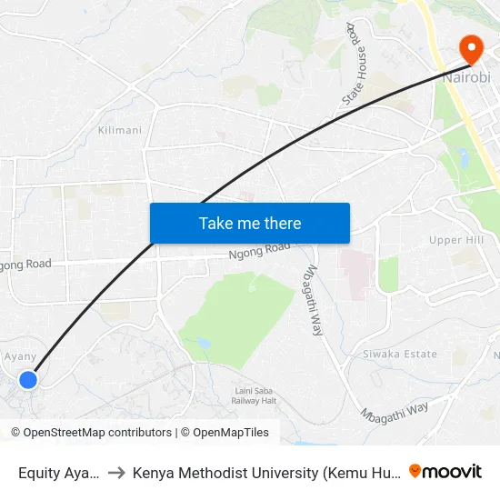 Equity Ayani to Kenya Methodist University (Kemu Hub) map