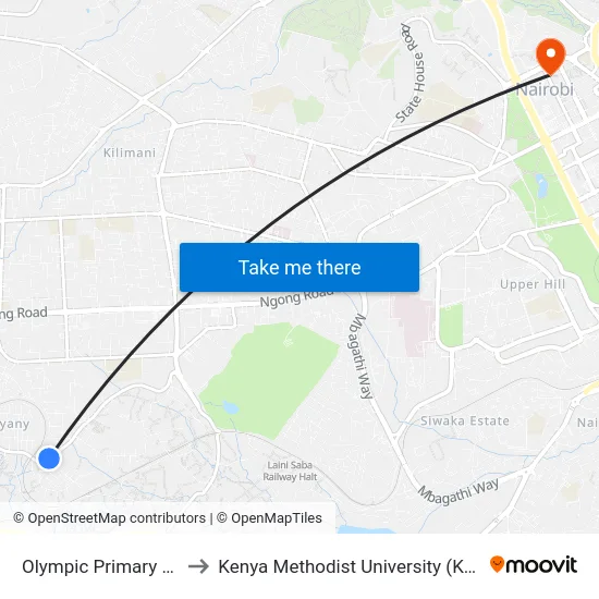 Olympic Primary School to Kenya Methodist University (Kemu Hub) map