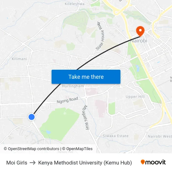 Moi Girls to Kenya Methodist University (Kemu Hub) map