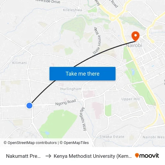 Nakumatt Prestige to Kenya Methodist University (Kemu Hub) map