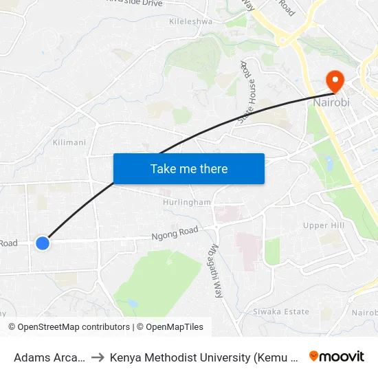 Adams Arcade to Kenya Methodist University (Kemu Hub) map
