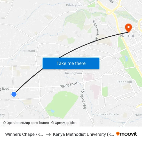 Winners Chapel/Kanisani to Kenya Methodist University (Kemu Hub) map