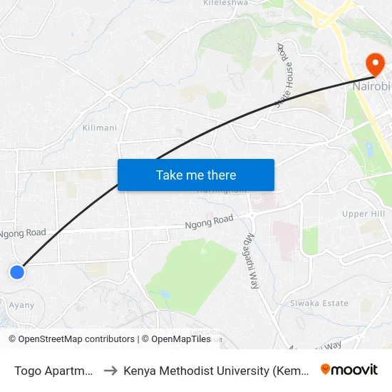 Togo Apartments to Kenya Methodist University (Kemu Hub) map