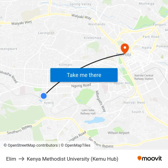 Elim to Kenya Methodist University (Kemu Hub) map