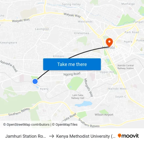 Jamhuri Station Road Stage to Kenya Methodist University (Kemu Hub) map
