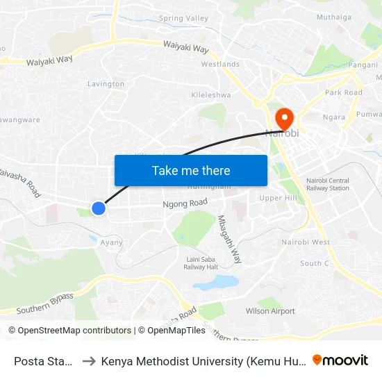 Posta Stage to Kenya Methodist University (Kemu Hub) map