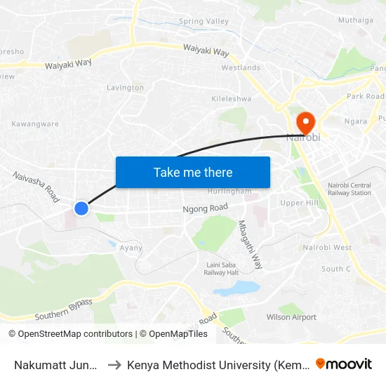 Nakumatt Junction to Kenya Methodist University (Kemu Hub) map