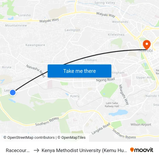 Racecourse to Kenya Methodist University (Kemu Hub) map