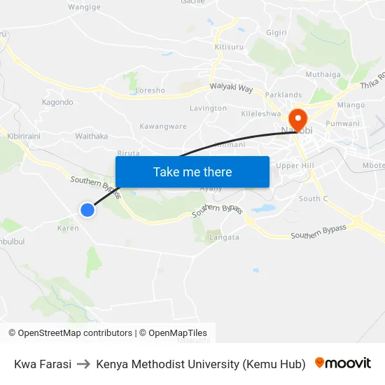 Kwa Farasi to Kenya Methodist University (Kemu Hub) map