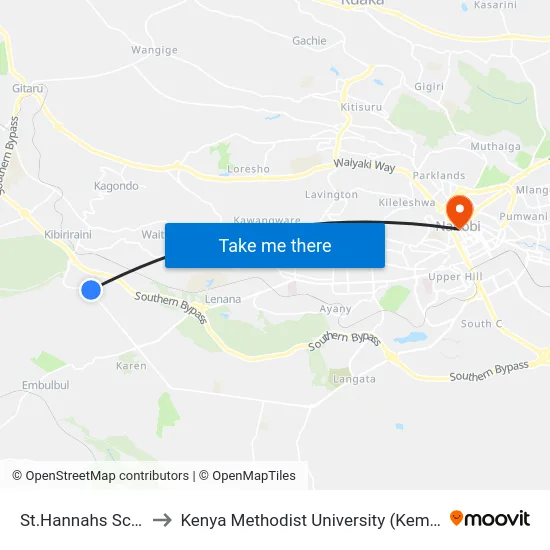 St.Hannahs School to Kenya Methodist University (Kemu Hub) map