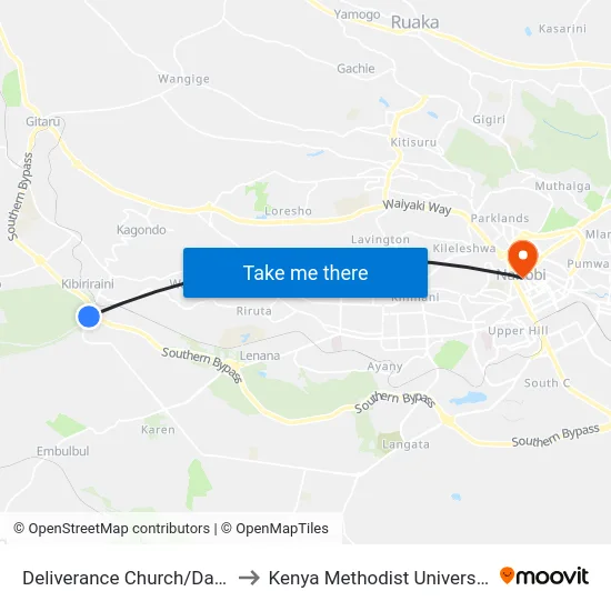 Deliverance Church/Dagoretti Market to Kenya Methodist University (Kemu Hub) map