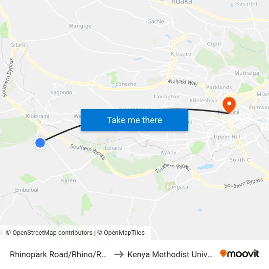Rhinopark Road/Rhino/Resurrection Gardens to Kenya Methodist University (Kemu Hub) map