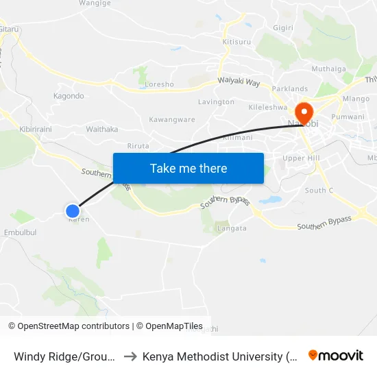 Windy Ridge/Group Africa to Kenya Methodist University (Kemu Hub) map