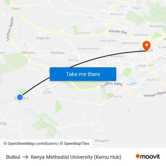 Bulbul to Kenya Methodist University (Kemu Hub) map