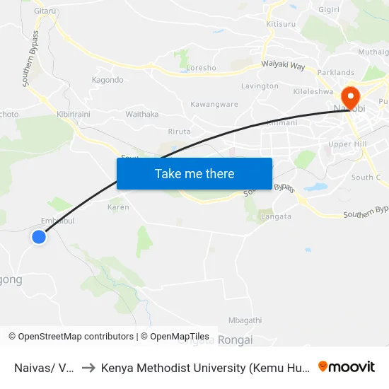 Naivas/ Vet to Kenya Methodist University (Kemu Hub) map