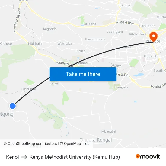 Kenol to Kenya Methodist University (Kemu Hub) map