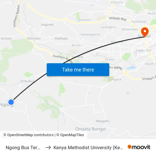 Ngong Bus Terminus to Kenya Methodist University (Kemu Hub) map