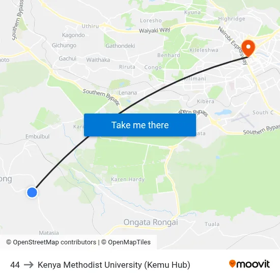 44 to Kenya Methodist University (Kemu Hub) map