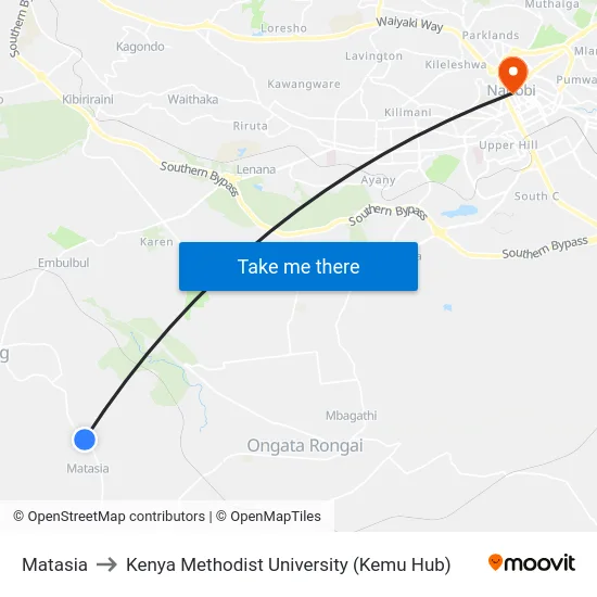 Matasia to Kenya Methodist University (Kemu Hub) map