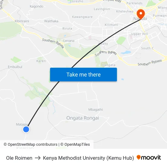 Ole Roimen to Kenya Methodist University (Kemu Hub) map
