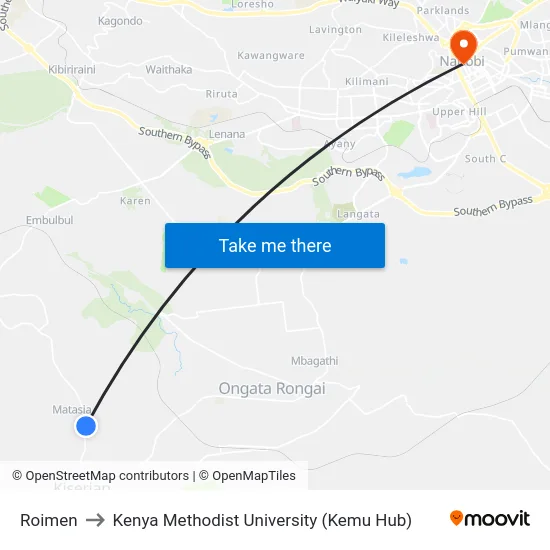 Roimen to Kenya Methodist University (Kemu Hub) map
