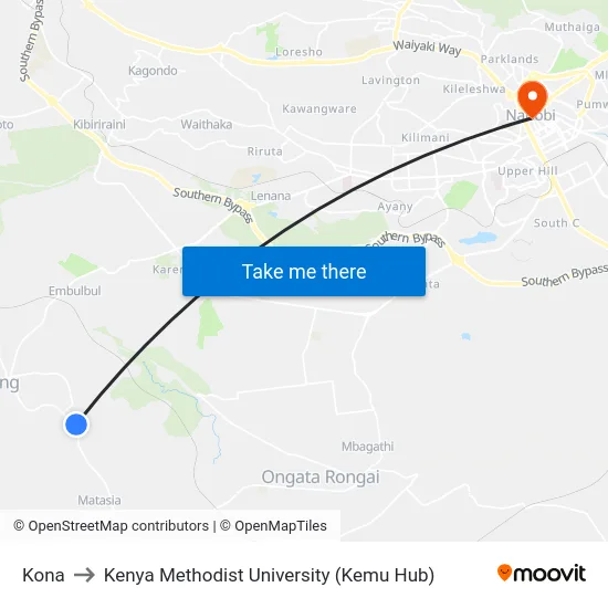 Kona to Kenya Methodist University (Kemu Hub) map