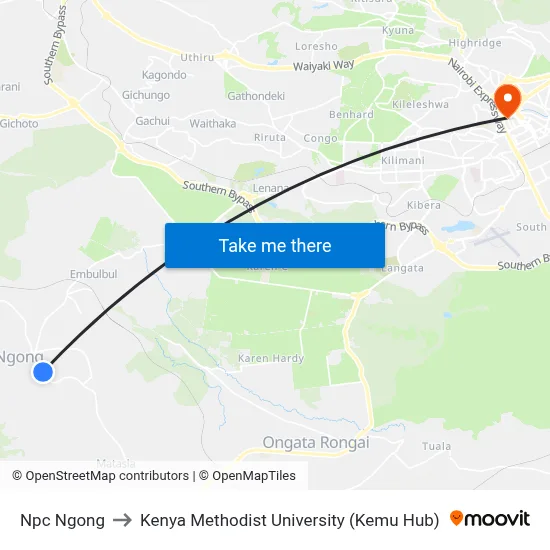 Npc Ngong to Kenya Methodist University (Kemu Hub) map