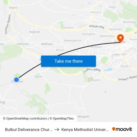 Bulbul Deliverance Church/Kwa Bumps to Kenya Methodist University (Kemu Hub) map