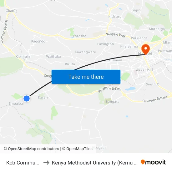 Kcb Community to Kenya Methodist University (Kemu Hub) map