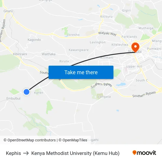 Kephis to Kenya Methodist University (Kemu Hub) map