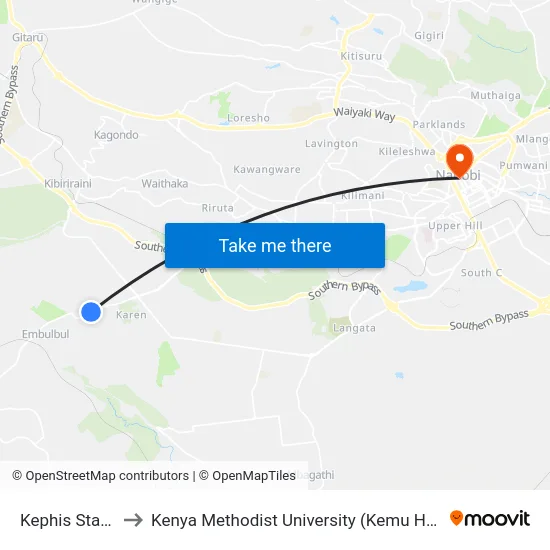 Kephis Stage to Kenya Methodist University (Kemu Hub) map