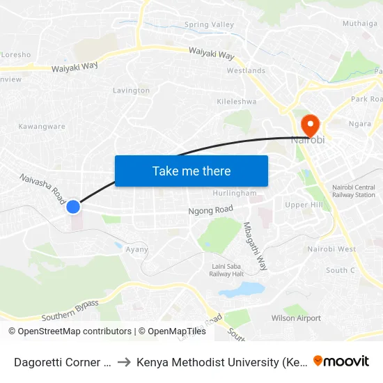 Dagoretti Corner Stage to Kenya Methodist University (Kemu Hub) map