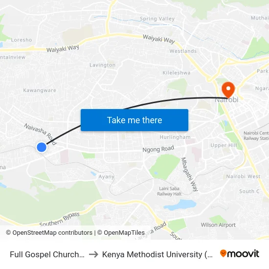 Full Gospel Church/Kiruria to Kenya Methodist University (Kemu Hub) map