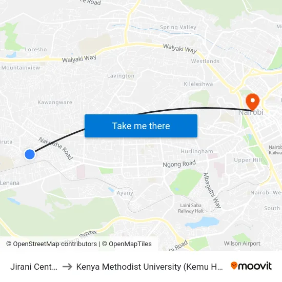 Jirani Centre to Kenya Methodist University (Kemu Hub) map