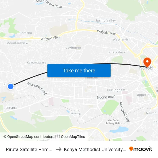 Riruta Satellite Primary School to Kenya Methodist University (Kemu Hub) map