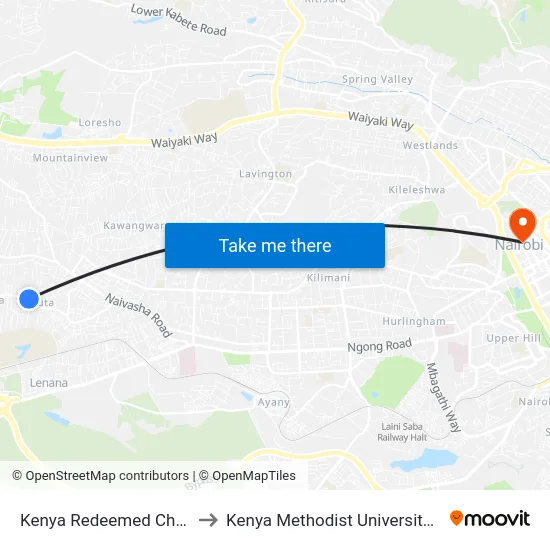 Kenya Redeemed Church Riruta to Kenya Methodist University (Kemu Hub) map