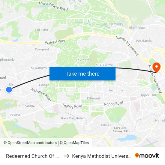 Redeemed Church Of Kenya/Kaberia to Kenya Methodist University (Kemu Hub) map
